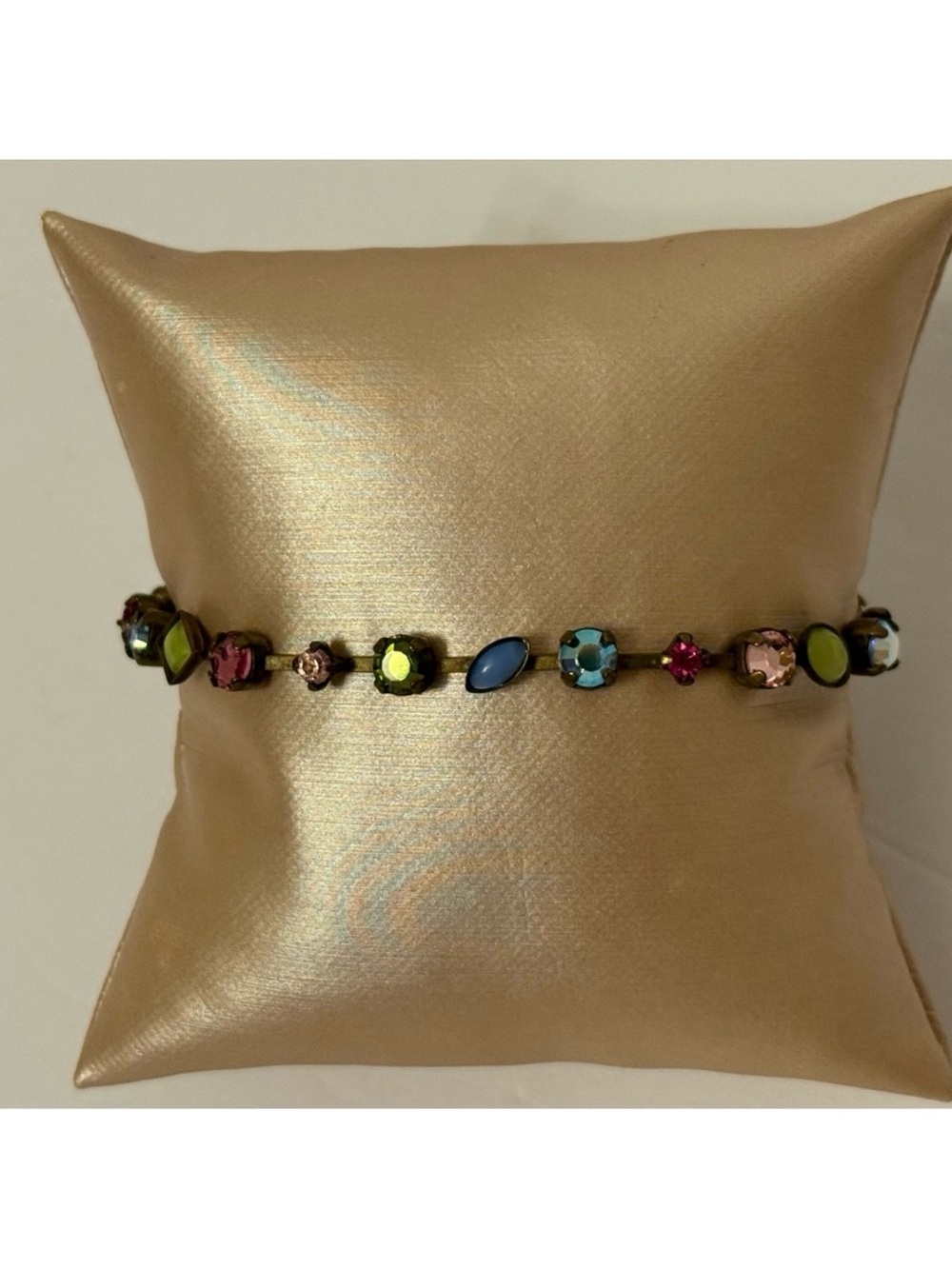 SORRELLI BRACELET DARK BRASS COLOR HARDWARE MULTI COLOR & SHAPE CRYSTAL 7”